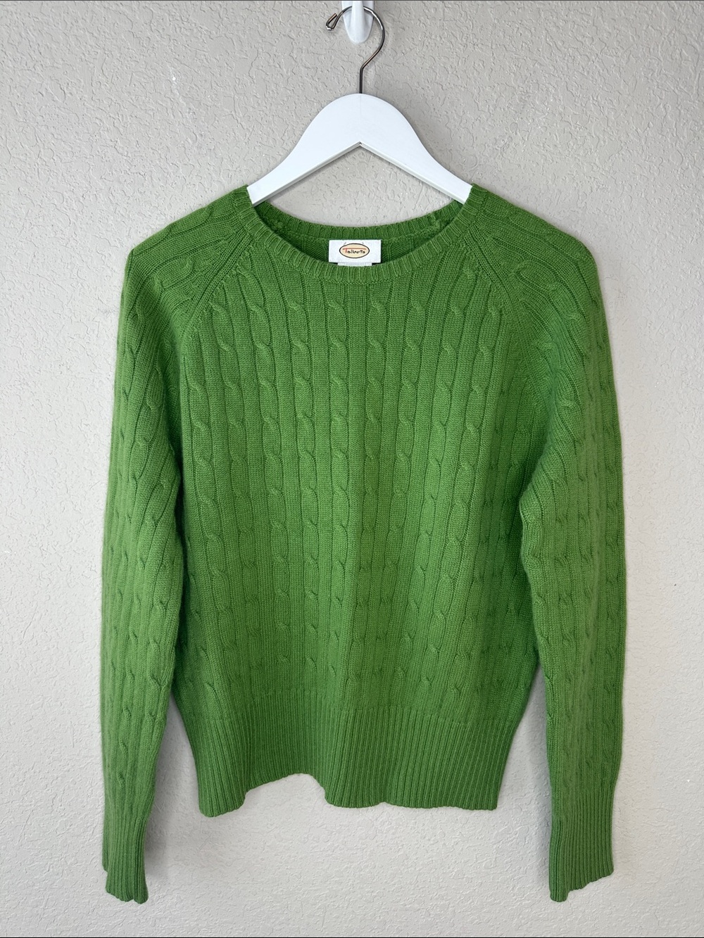 Talbots Cashmere Cotton Blend Cable Knit Sweater Size XL Crew Neck Kelly Green